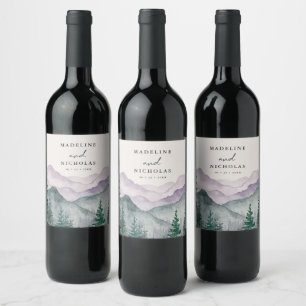 Etiqueta Para Botella De Vino Bosque brumoso de montaña acuarela boda