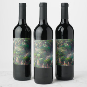 Etiqueta Para Botella De Vino Bosque de fantasías verdes
