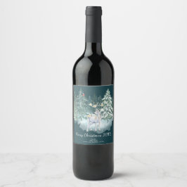 Etiqueta Para Botella De Vino Bosque de invierno Woodland Deer
