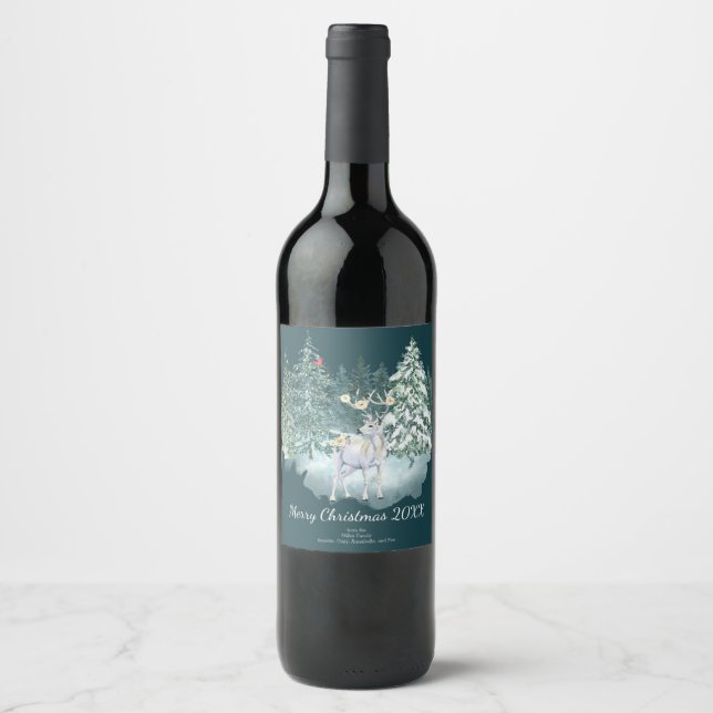 Etiqueta Para Botella De Vino Bosque de invierno Woodland Deer (Anverso)