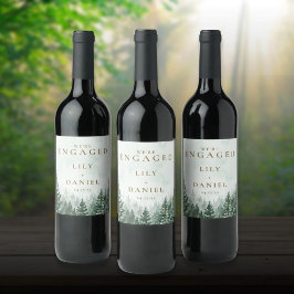 Etiqueta Para Botella De Vino Bosque de Pinos Rústicos Fiesta de Compromiso