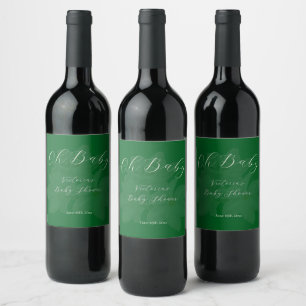 Etiqueta Para Botella De Vino Bosque elegante y nombre en verde salvia para Baby