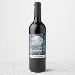 Etiqueta Para Botella De Vino Bosque nórdico personalizado bajo la luz de la lun