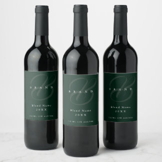 Etiqueta Para Botella De Vino Bosque Profundo Mínimo Verde Monograma Elegante Em