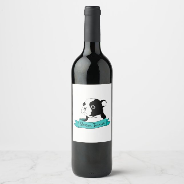 Etiqueta Para Botella De Vino Boston Terrier (Anverso)