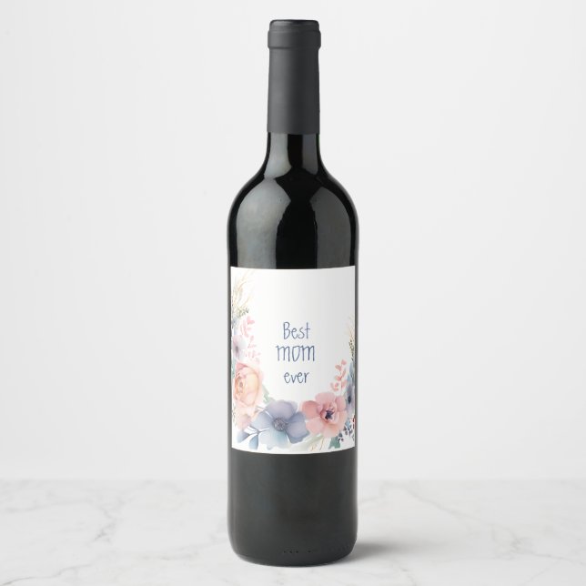 Etiqueta Para Botella De Vino Botánico Romántico Floral Acuarela (Anverso)