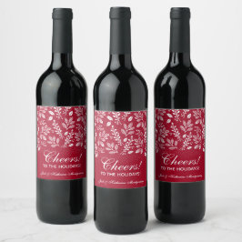 Etiqueta Para Botella De Vino Botánicos Blancos en Navidad Roja