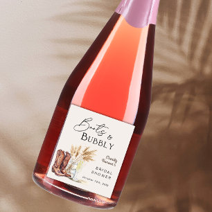 Etiqueta Para Botella De Vino Botas Y Burbujeante Boho Hierba De Pampas Desayuno