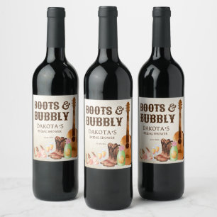 Etiqueta Para Botella De Vino Botas y burbujeante vino de brunch de vaquera de r