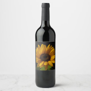 Etiqueta Para Botella De Vino Botella con flor de girasol