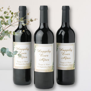 Etiqueta Para Botella De Vino Botella de boda de foto verde y dorado elegante