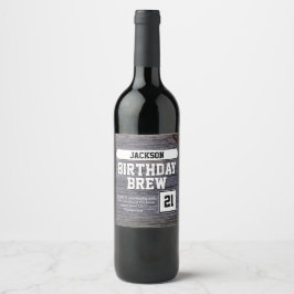 Etiqueta Para Botella De Vino Botella de cerveza Rustic Gray 21st Brew Feliz Cum