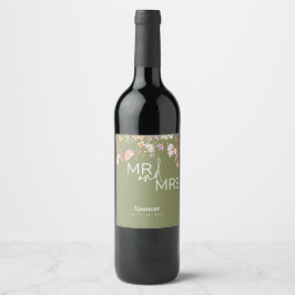 Etiqueta Para Botella De Vino Botella de vino de flores silvestres de oliva para