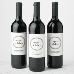 Etiqueta Para Botella De Vino Botella festiva navidad Wreath Berries