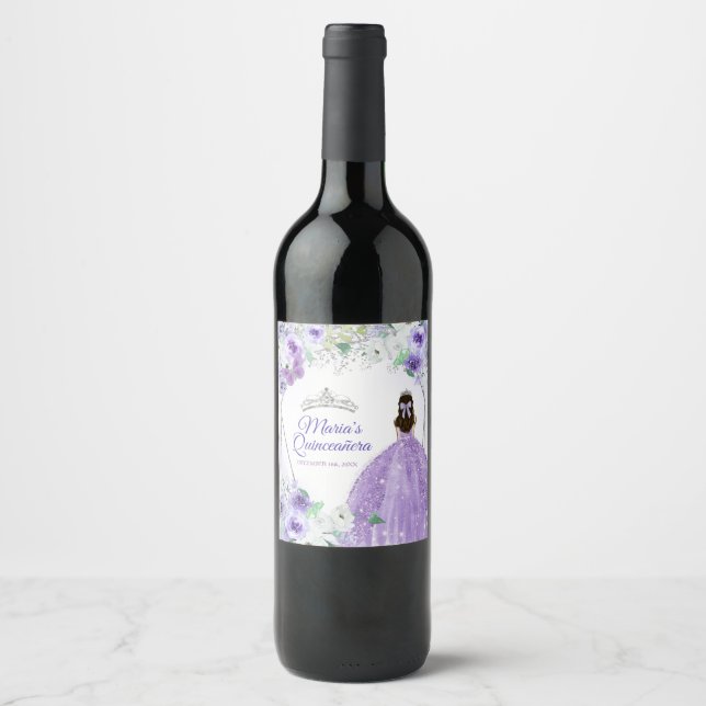 Etiqueta Para Botella De Vino Botella Quinceañera Silver & Purple Wine (Anverso)