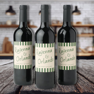 Etiqueta Para Botella De Vino Botella Verde Rayas Retro Minimalista Boda