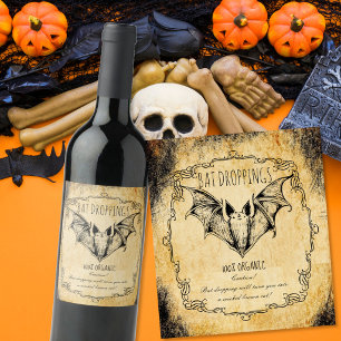 Etiqueta Para Botella De Vino Botica halloween vintage Excrementos de murciélago