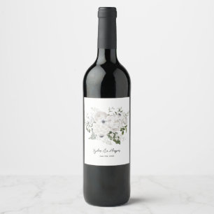 Etiqueta Para Botella De Vino Bouquet floral elegante blanco y negro moderno