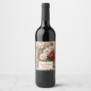Etiqueta Para Botella De Vino Bouquet floral vintage con texto Personalizado