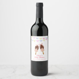 Etiqueta Para Botella De Vino Bow de rosado lindo Crema de hielo Baby Shower