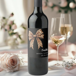 Etiqueta Para Botella De Vino Bow leopard print black Bridal Shower