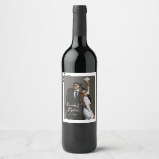 Etiqueta Para Botella De Vino Bow Vintage Script Custom Photo Wedding