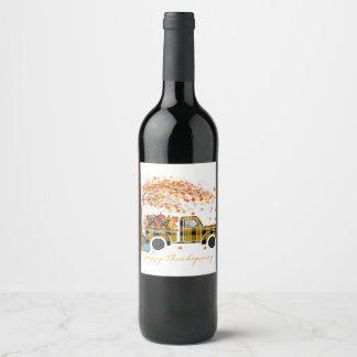 Etiqueta Para Botella De Vino Boxer Cuadros Calabaza Camión Otoño Día de Acción 