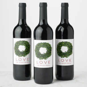 Etiqueta Para Botella De Vino Boxwood Wreath Navidades Holiday