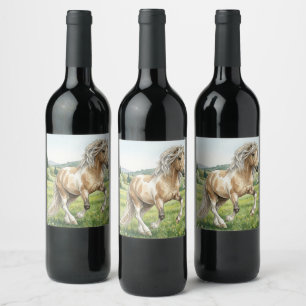 Etiqueta Para Botella De Vino Brana Pinto Palomino Acuarela Islandesa