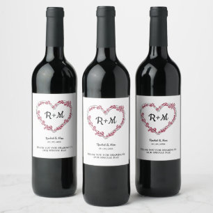 Etiqueta Para Botella De Vino Branches and Wildflowers Heart in Red
