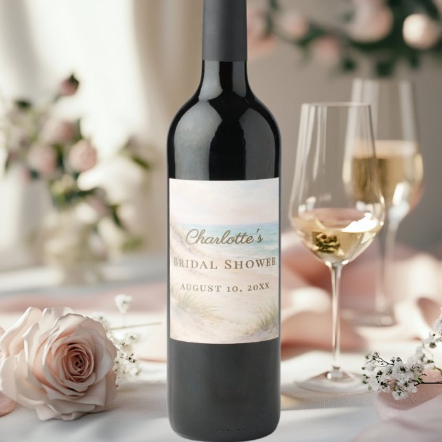 Etiqueta Para Botella De Vino Bridal Shower beach coastal elegant (Subido por el creador)