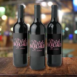 Etiqueta Para Botella De Vino Bride Squad Bright Pink