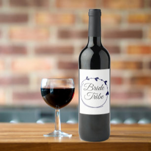 Etiqueta Para Botella De Vino Bride Tribe Navy Blue Simple Heart Wreath