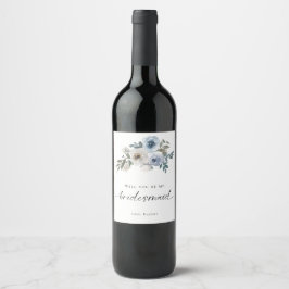 Etiqueta Para Botella De Vino Bridesmaid Proposal Dusty Blue Floral Wedding