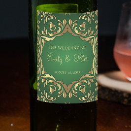 Etiqueta Para Botella De Vino Brillantes Ornamentos De Oro Real En Verde Esmeral