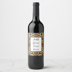 Etiqueta Para Botella De Vino Brillo Glam Gold Estampado de Leopardo y Guepardo 