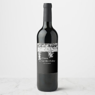 Etiqueta Para Botella De Vino Brillo negro plateado agregar nombre fecha de cump