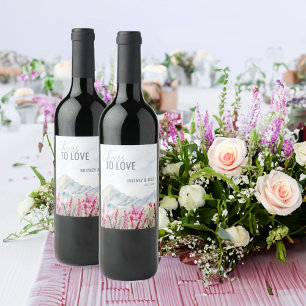 Etiqueta Para Botella De Vino Brindis al Amor Acuarela Bodas en la Montaña