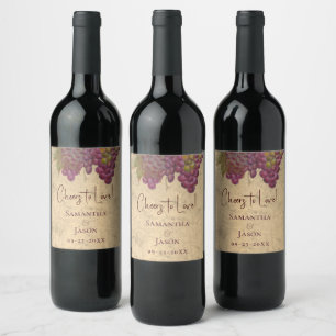Etiqueta Para Botella De Vino Brindis al Amor Acuarela Uvas Vino