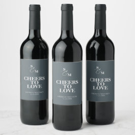 Etiqueta Para Botella De Vino Brindis al Amor Clásico Monograma Azul Boda