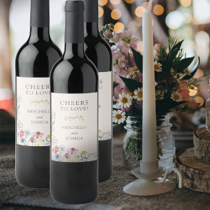 Etiqueta Para Botella De Vino Brindis al Amor Flor Silvestre Floral de Boda