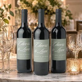 Etiqueta Para Botella De Vino Brindis al Amor Verde Salvia Simple Elegante Boda