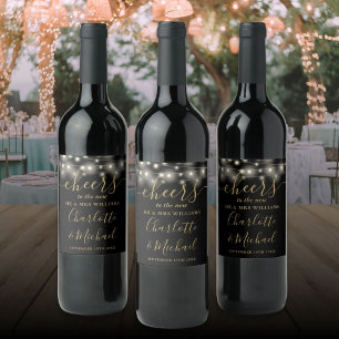 Etiqueta Para Botella De Vino Brindis al Sr. y la Sra. Luces Bodas de Oro Negro