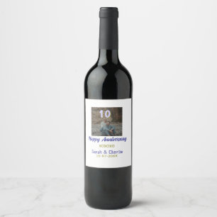Etiqueta Para Botella De Vino Brindis por 10 años feliz aniversario púrpura dora