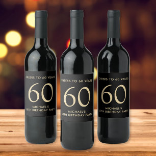 Etiqueta Para Botella De Vino Brindis por 60 Años Cumpleaños de Black Gold 60