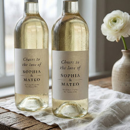 Etiqueta Para Botella De Vino Brindis por el Amor Clásico Elegante Boda Blanca