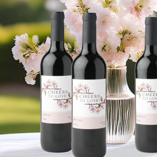Etiqueta Para Botella De Vino Brindis por el Amor Flor de Cerezo Bodas