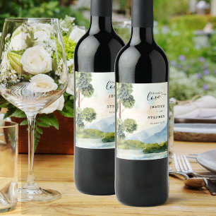 Etiqueta Para Botella De Vino Brindis por el amor Lago Evergreen acuarela boda