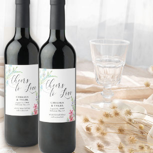 Etiqueta Para Botella De Vino Brindis por el Amor Pradera de Flores Silvestres P
