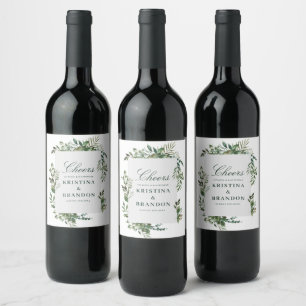 Etiqueta Para Botella De Vino Brindis por la boda Acuarela Flores Verdes